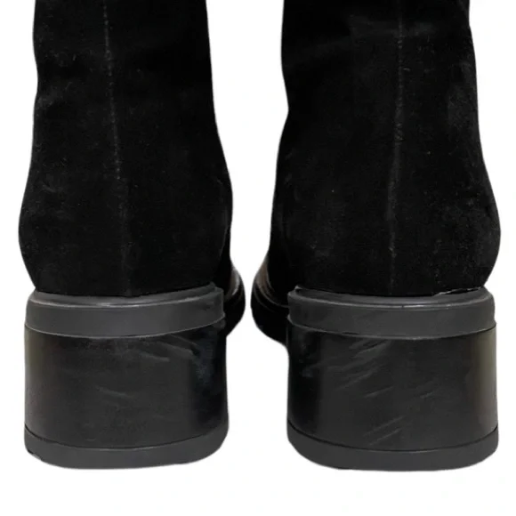 Aquatalia black suede, Lace Up, lug sole booties Moto Combat bouclé lined - Picture 6 of 12